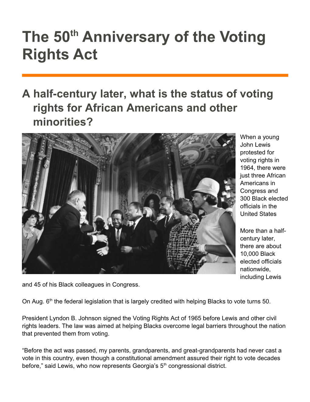 The 50Th Anniversary of the Voting Rights Act