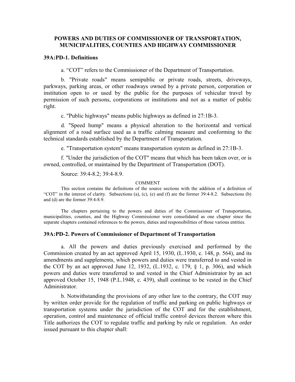 Powers and Duties of Commissioner of Transportation, Municipalities, Counties and Highway