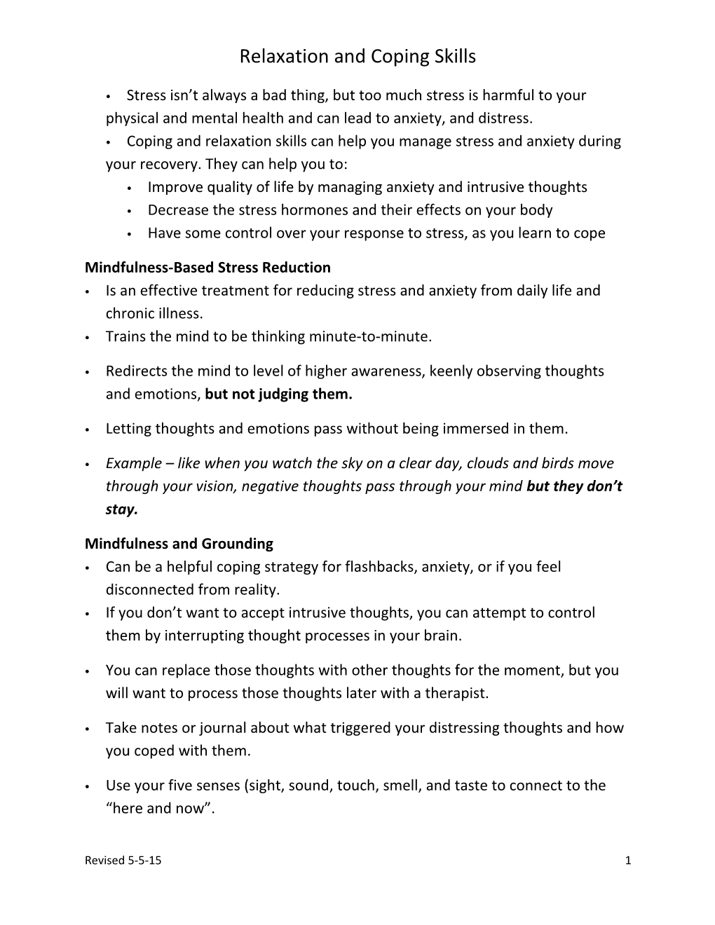 Lesson 16: Coping and Relaxation Handout