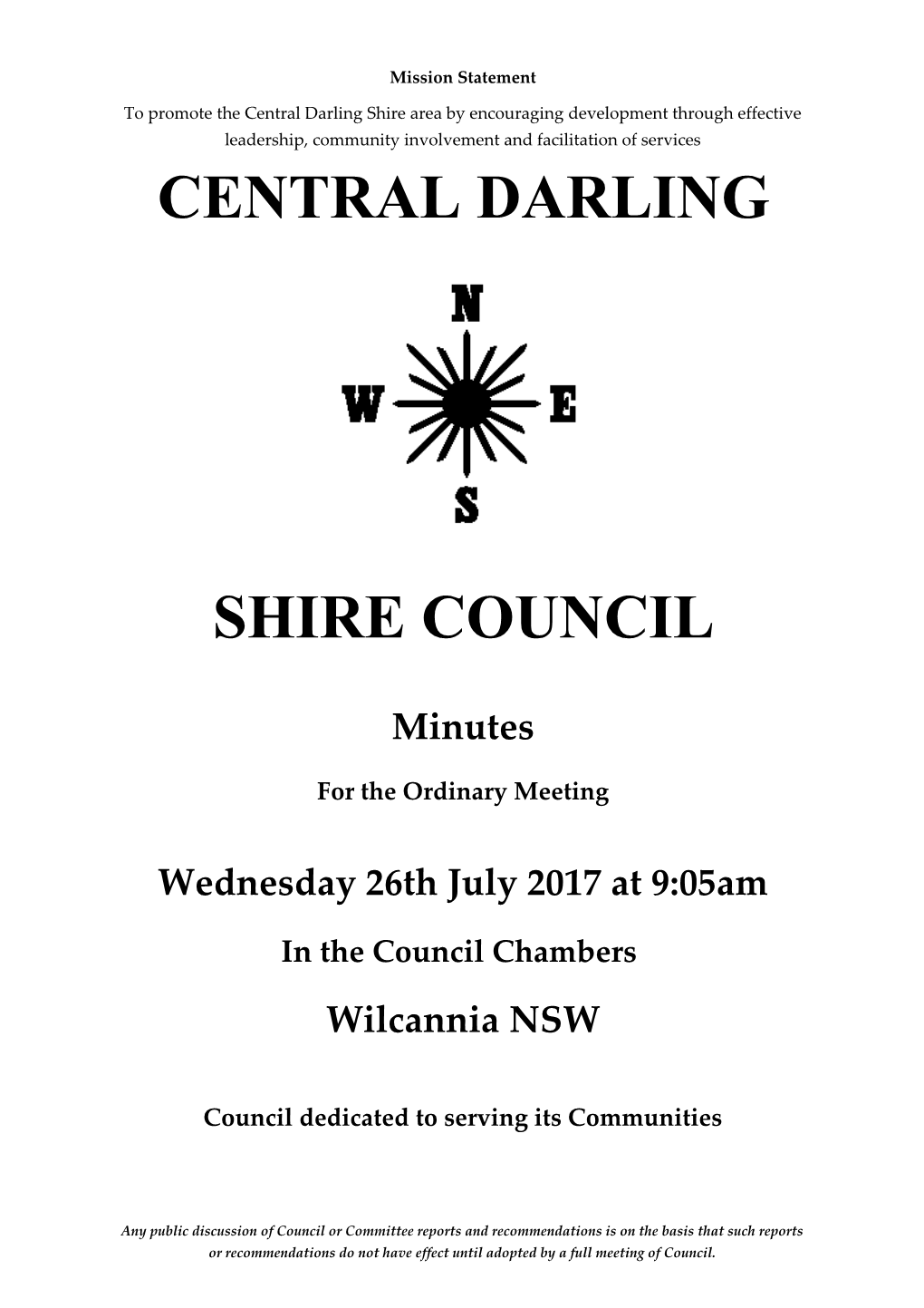 Central Darling Shire Council - Ordinary Meeting 26 July 2017