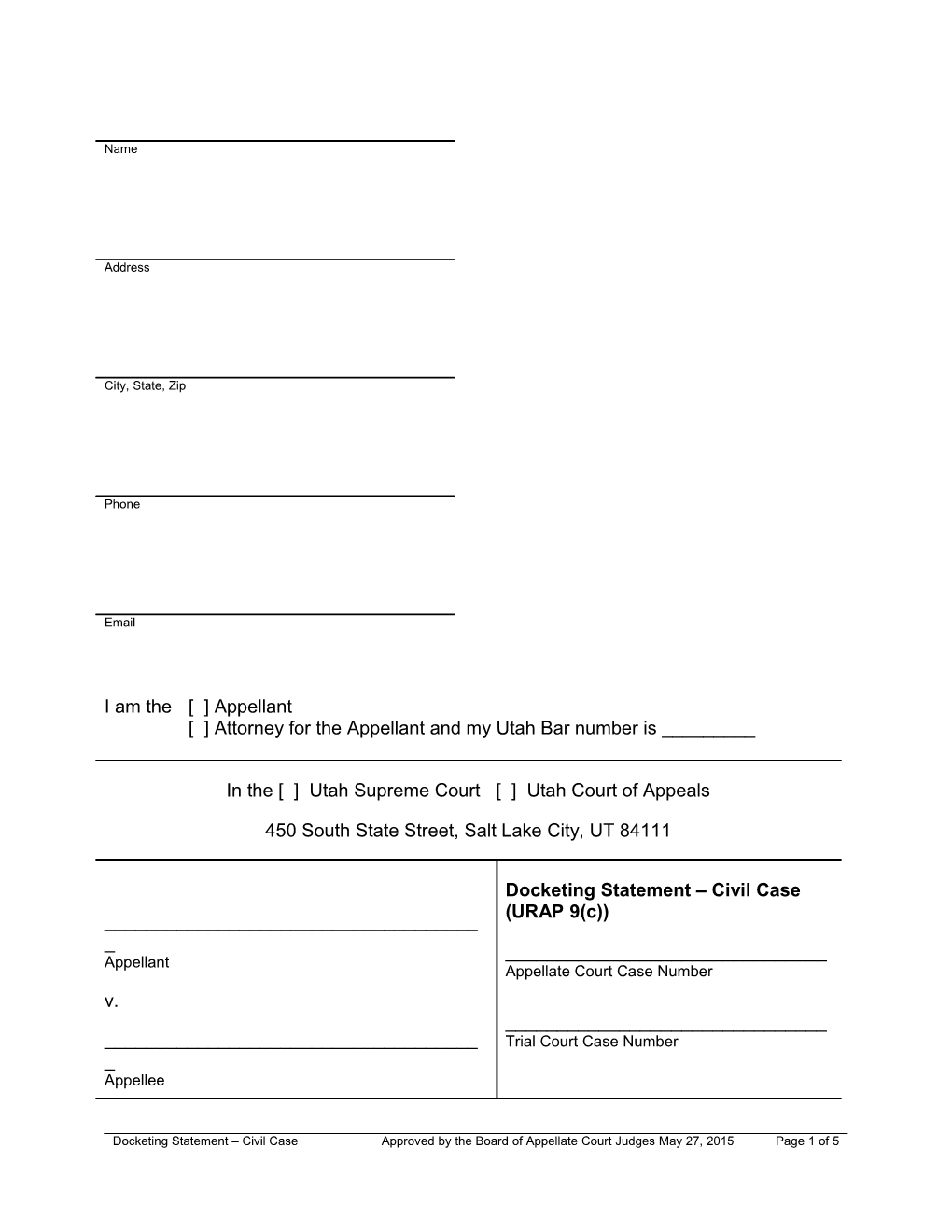 Docketing Statement Civil Case (URAP 9(C))