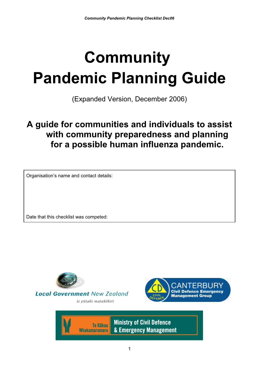 DRAFT Community Group and Neighbourhood Pandemic Planning Checklist