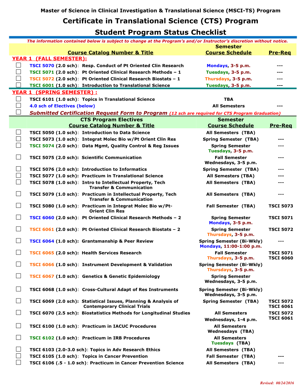 Master S of Science in Clinical Investigation (MSCI) Program