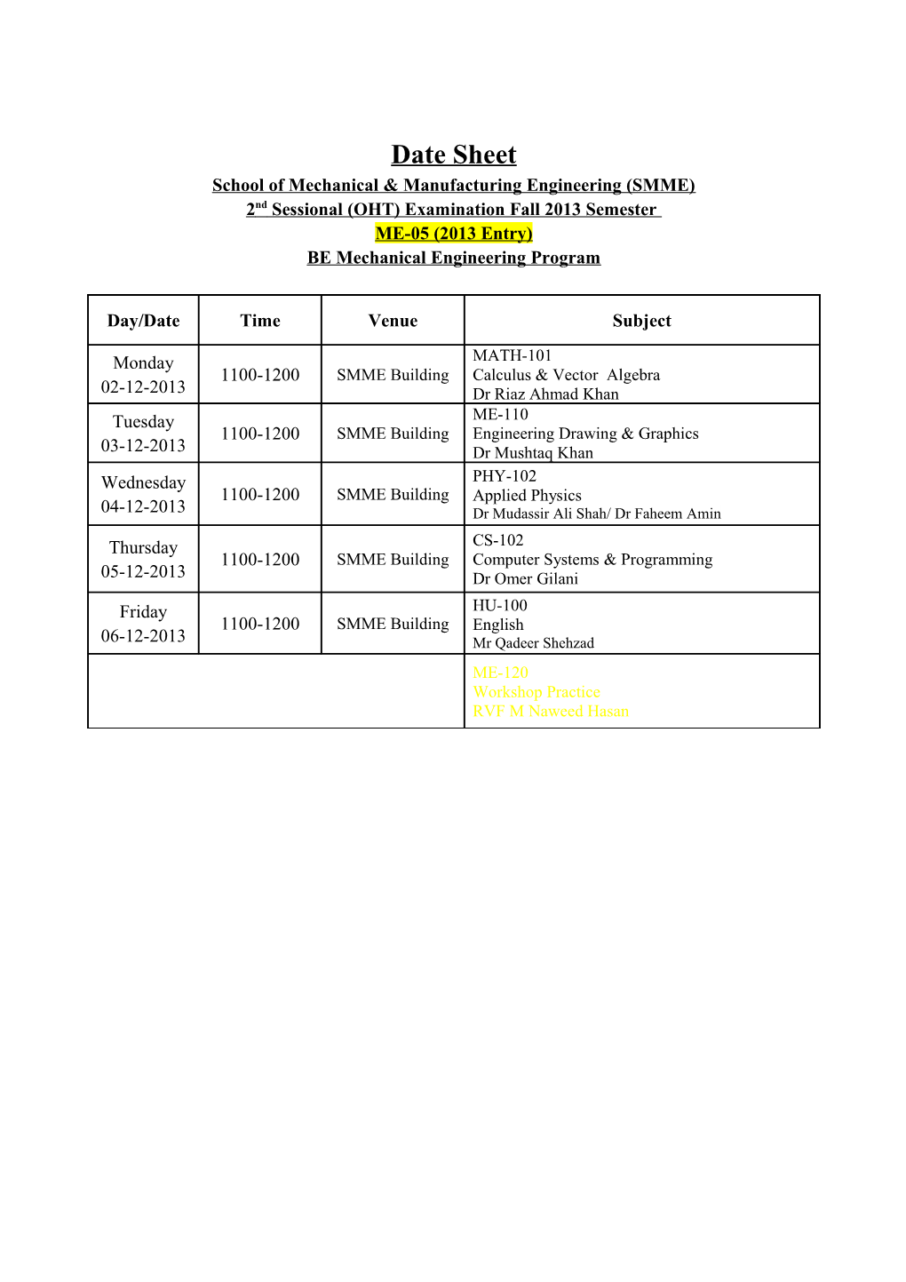 School of Mechanical & Manufacturing Engineering (SMME)