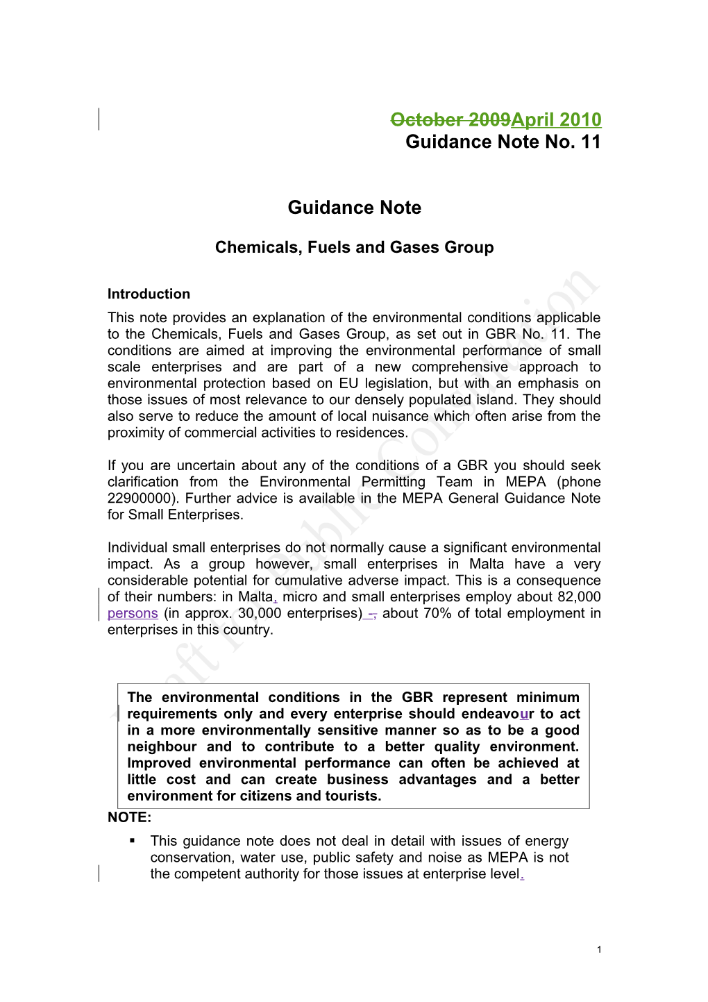 Guidance Note Chemicals