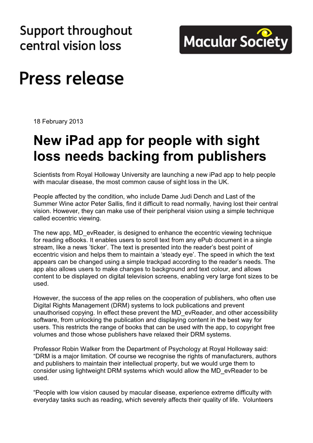 New Ipad App for People with Sight Loss Needs Backing from Publishers