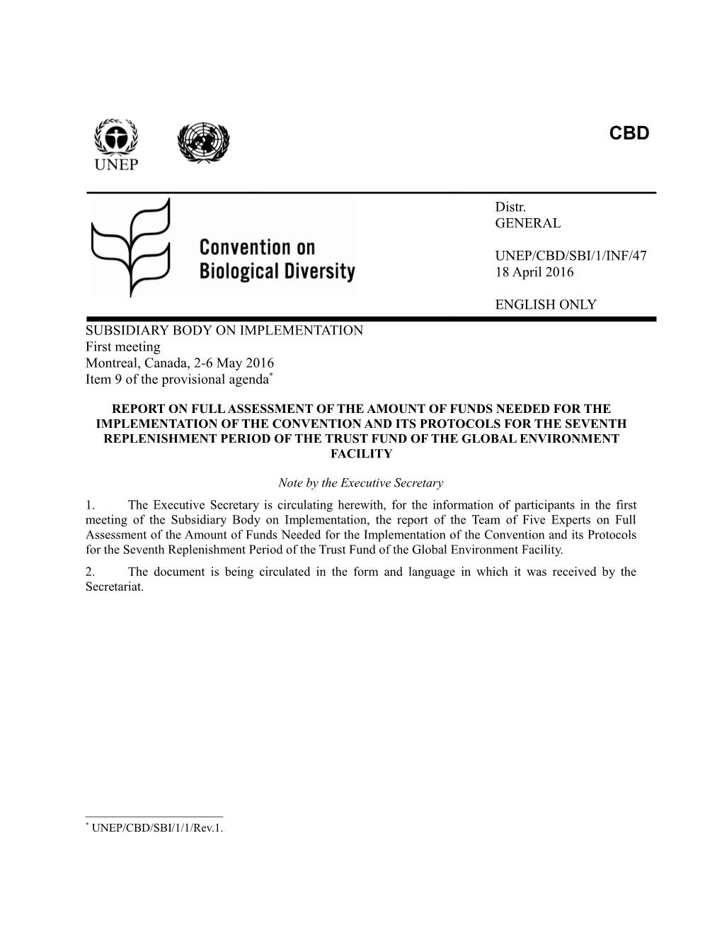 Assessment of Financial Needs of Biodiversity