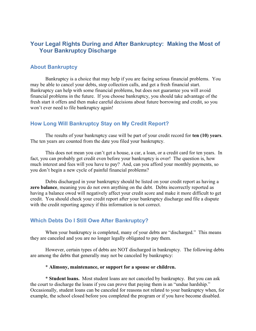 Your Legal Rights During and After Bankruptcy: Making the Most of Your Bankruptcy Discharge