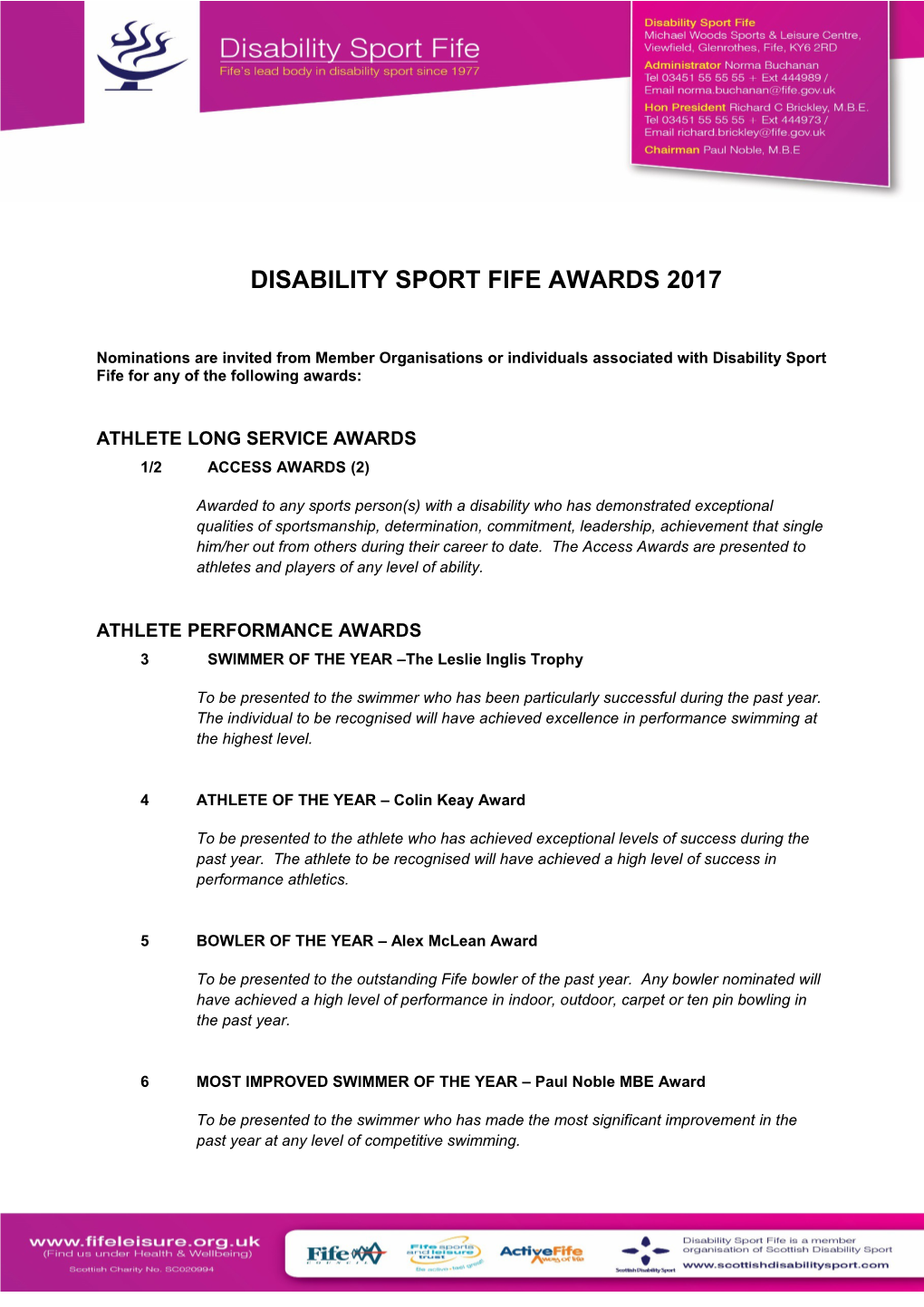 Disability Sport Fife Awards 2017