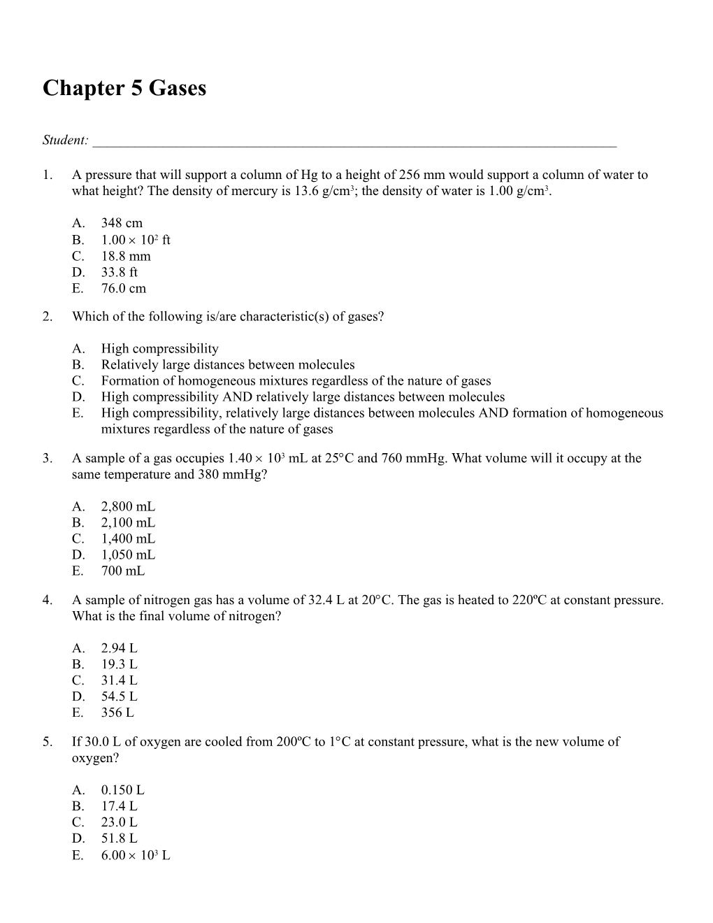 Chapter 5 Gases