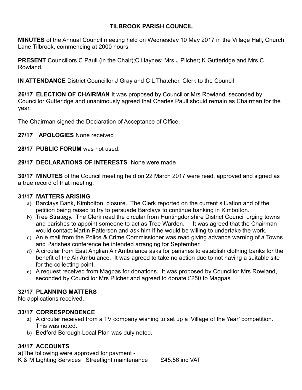 Tilbrook Parish Council