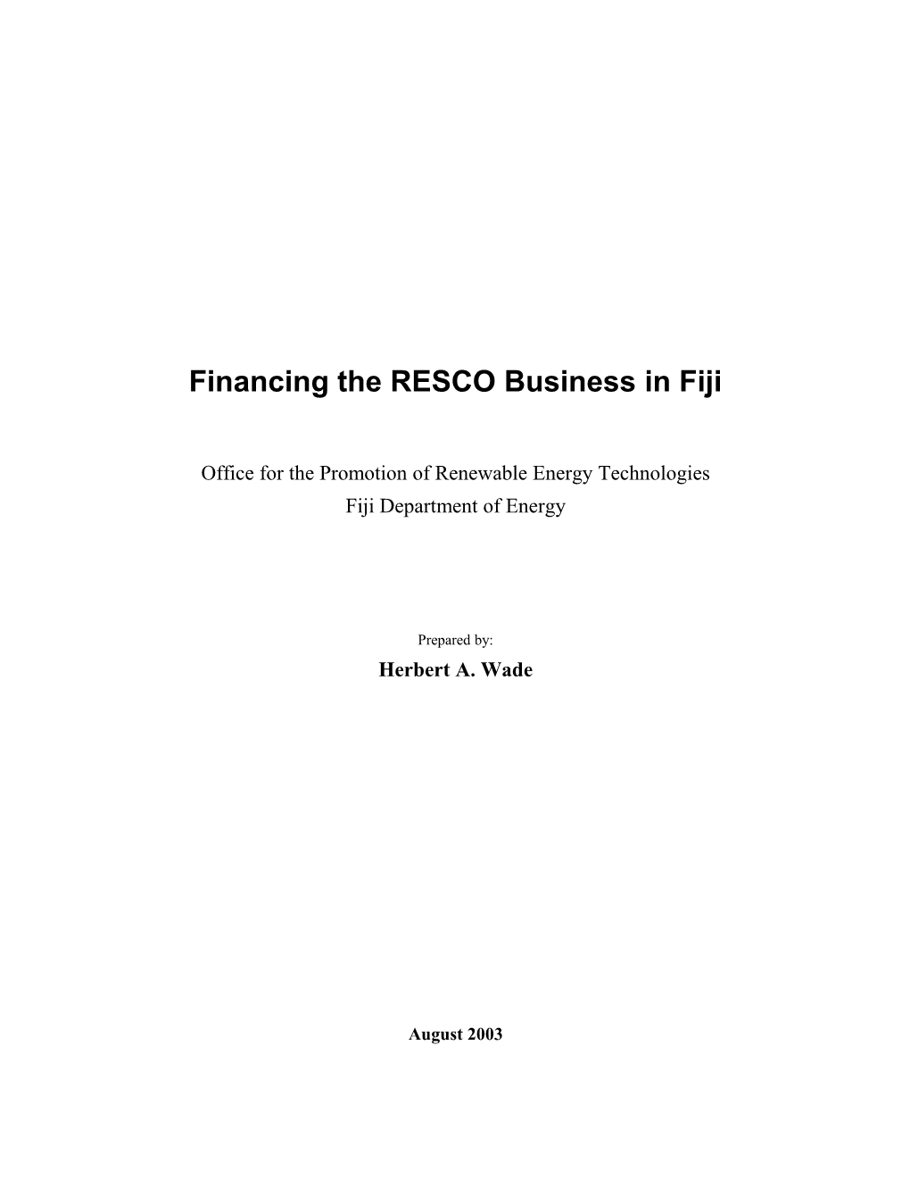 Financing the RESCO Business in Fiji