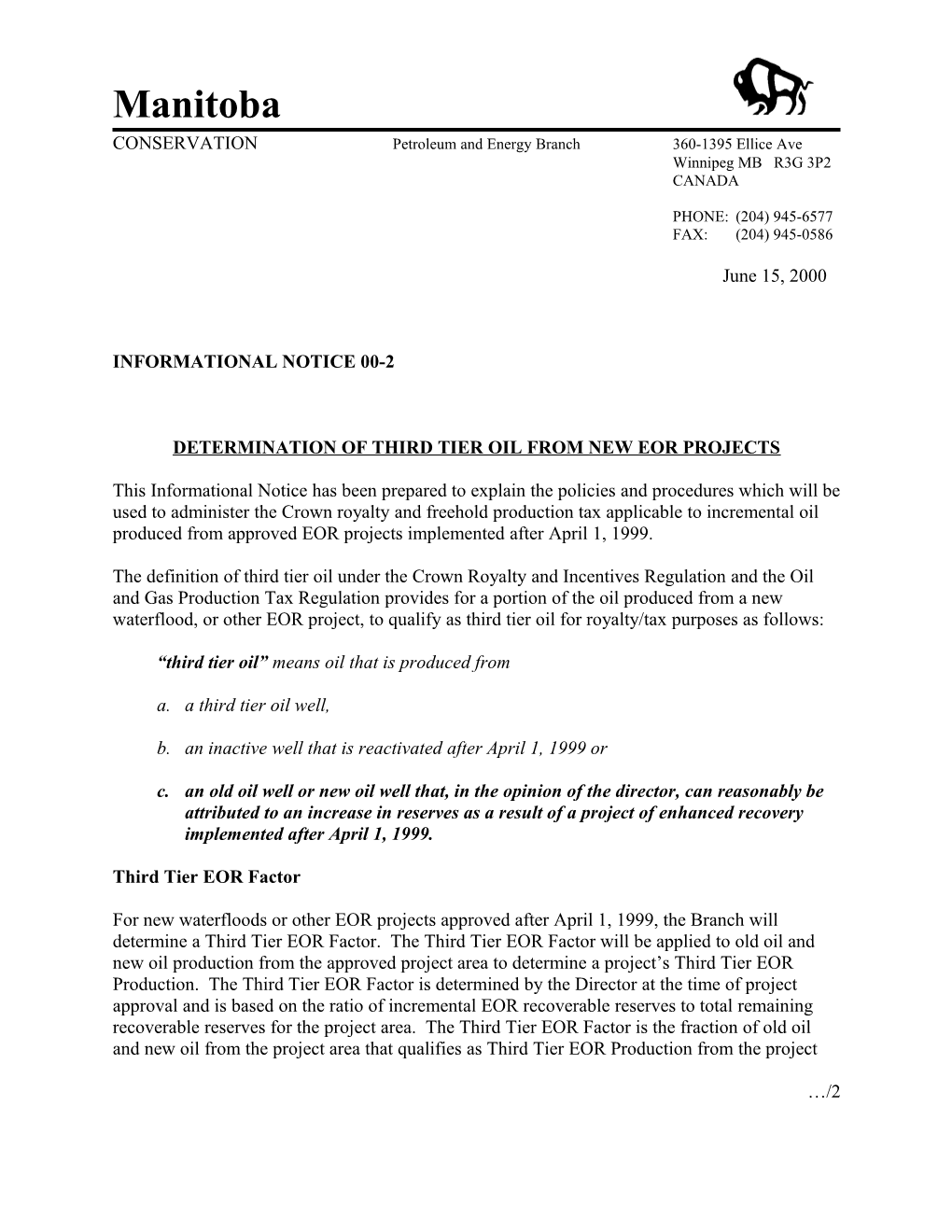 Determination of Third Tier Oil from New Eor Projects
