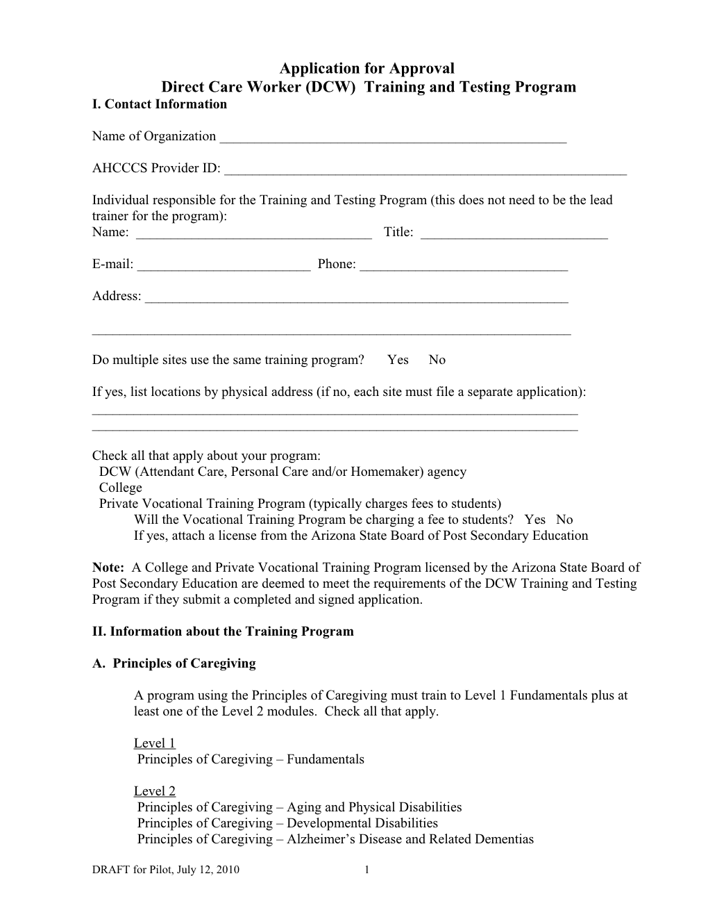 Application for Program Approval