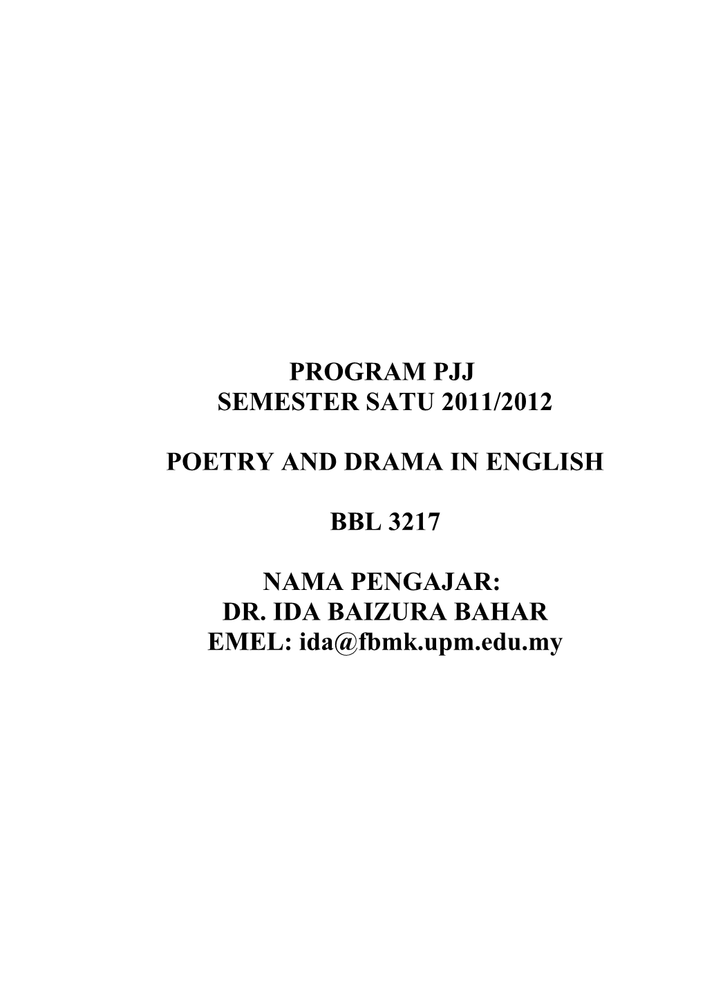 Poetry and Drama in English (Bbl 3217)