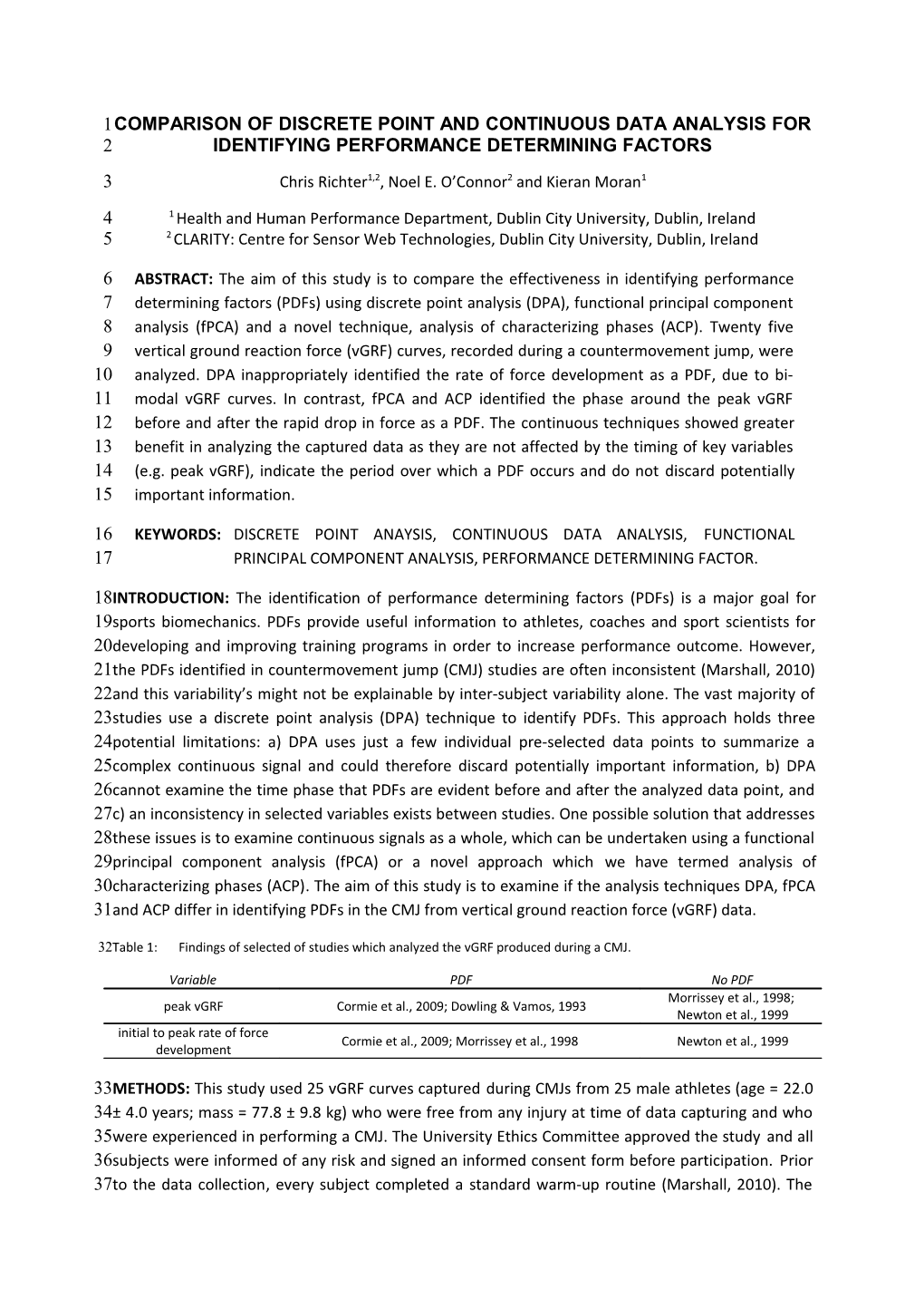 Comparison of Discrete Point and Continuous Data Analysis for Identifying Performance