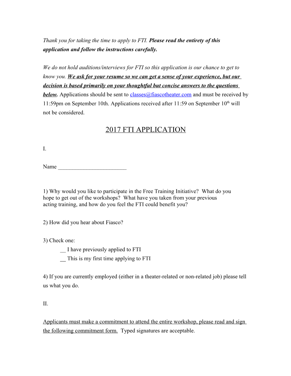 2011 Fti Application Questions