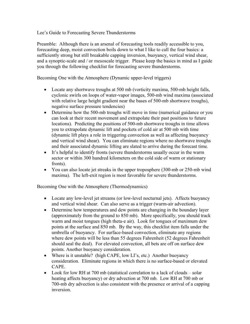 Lee S Guide to Forecasting Deep, Moist Convection