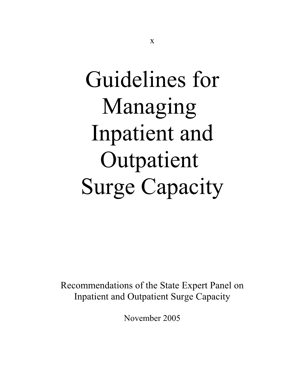 State Expert Panel on Inpatient Surge Capacity