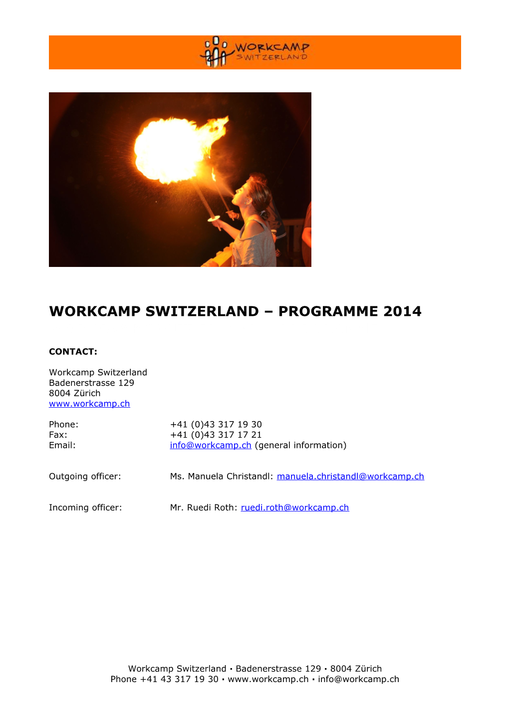 Workcamp Switzerland Programme 2014