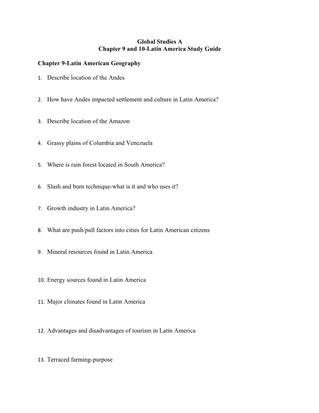 Chapter 9 and 10-Latin Americastudy Guide