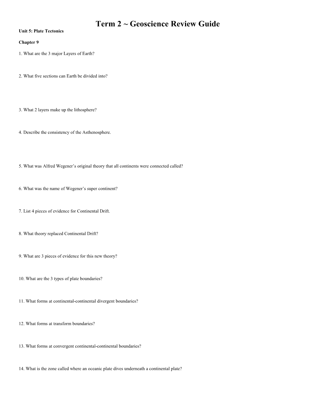 Term 2 Geoscience Review Guide