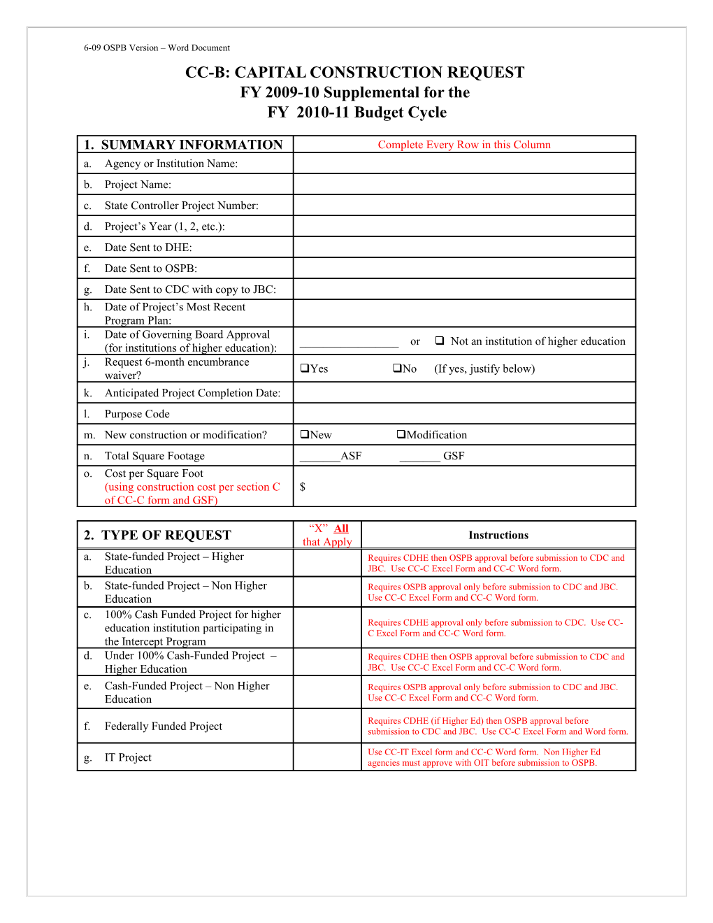 Cc-C: Capital Construction Project Request Fy__