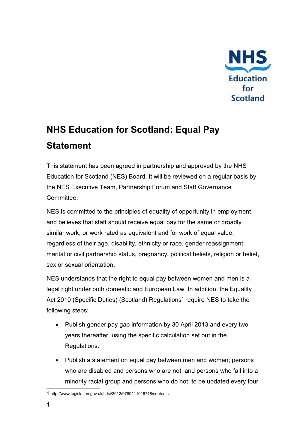 NHS Education for Scotland: Equal Pay Statement