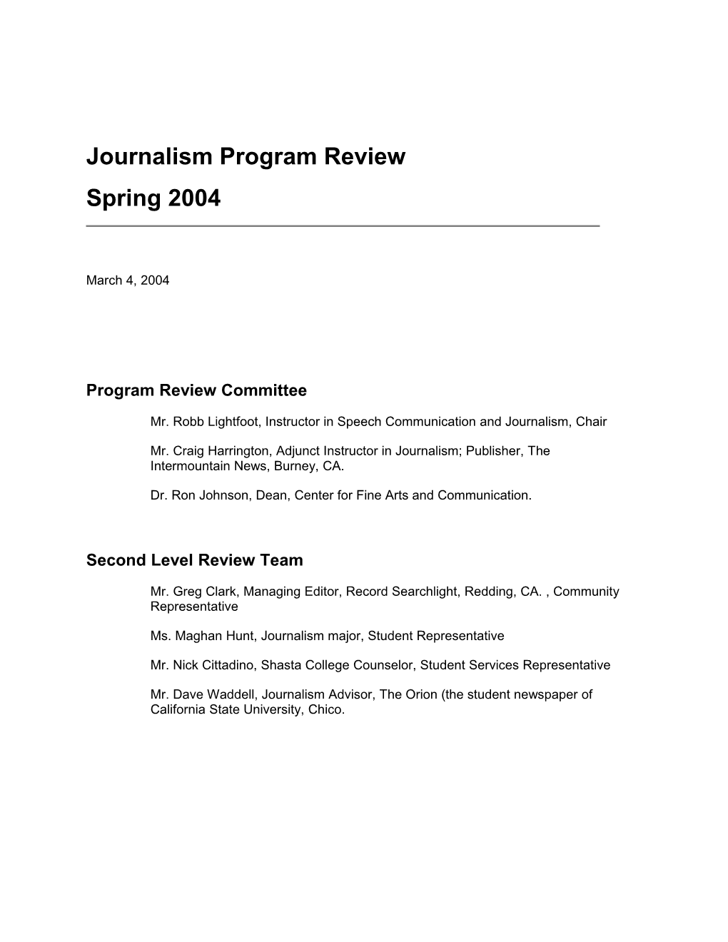 Journalism Program Review