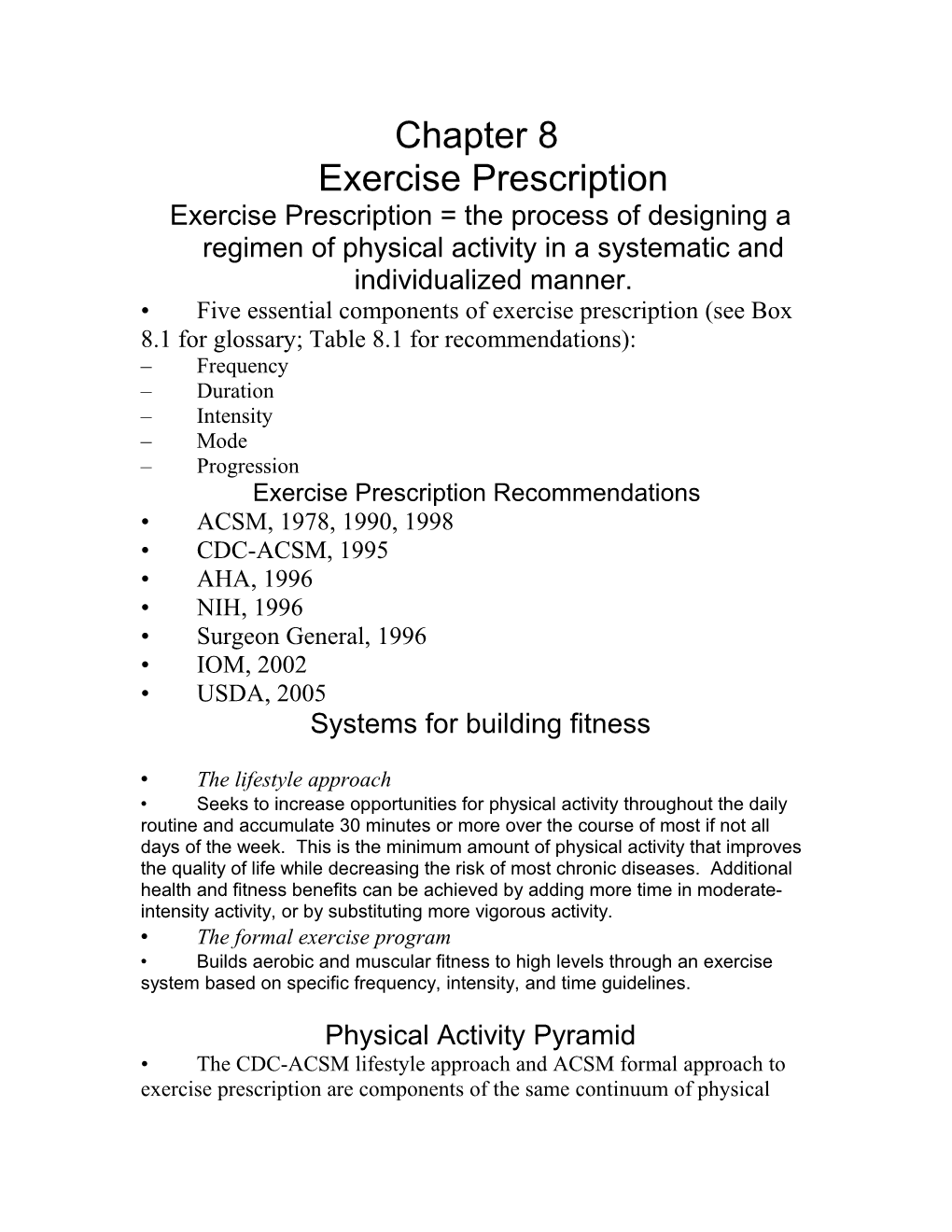 Chapter 8Exercise Prescription