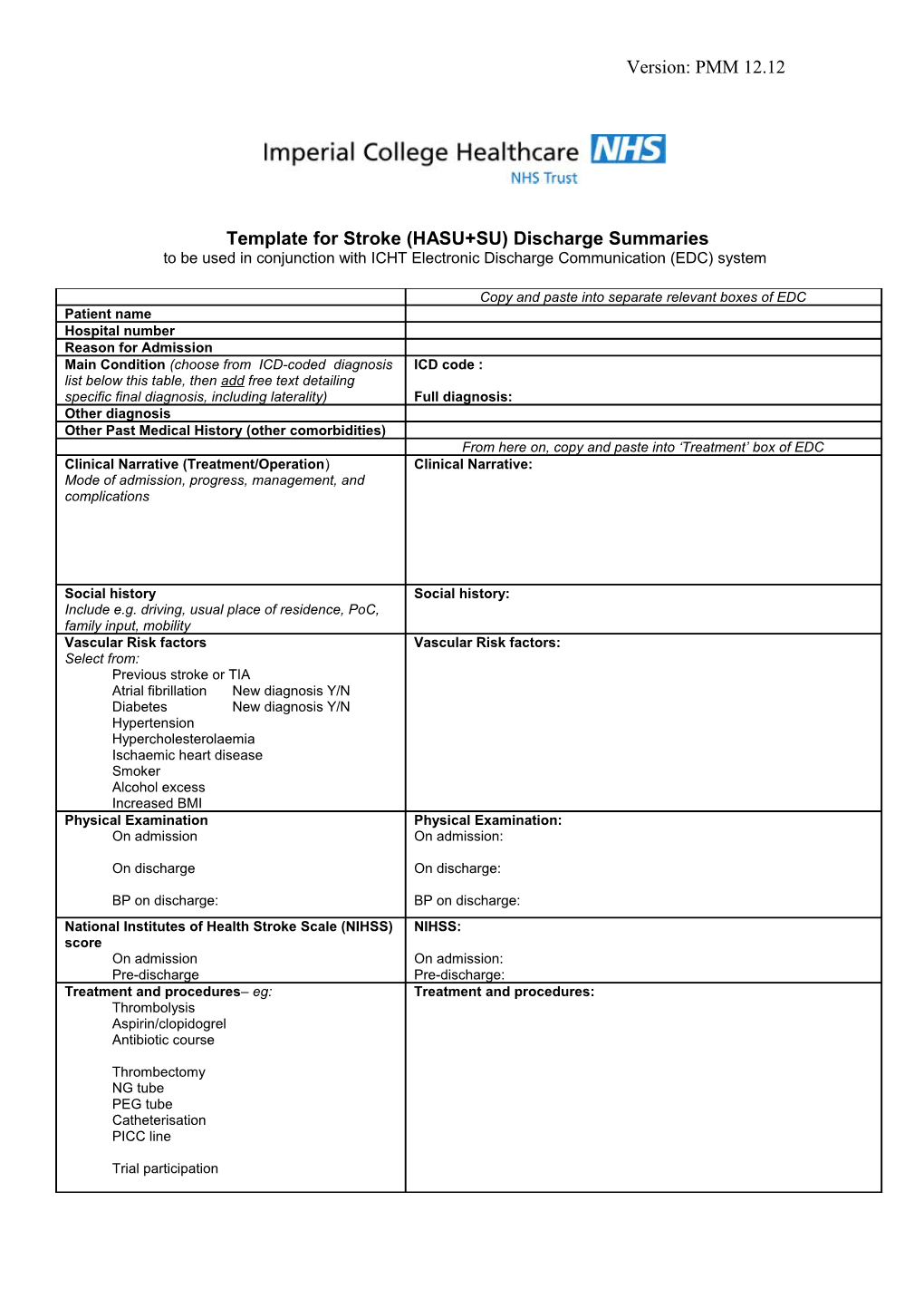 EDC Stroke Proforma