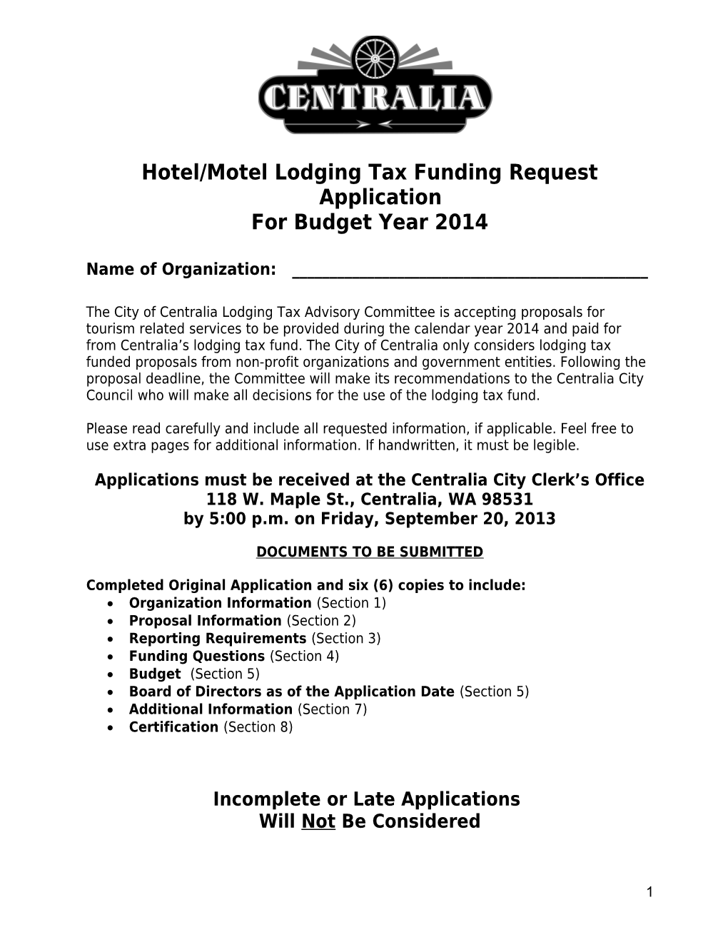 Hotel/Motel Lodging Tax Funding Request Form