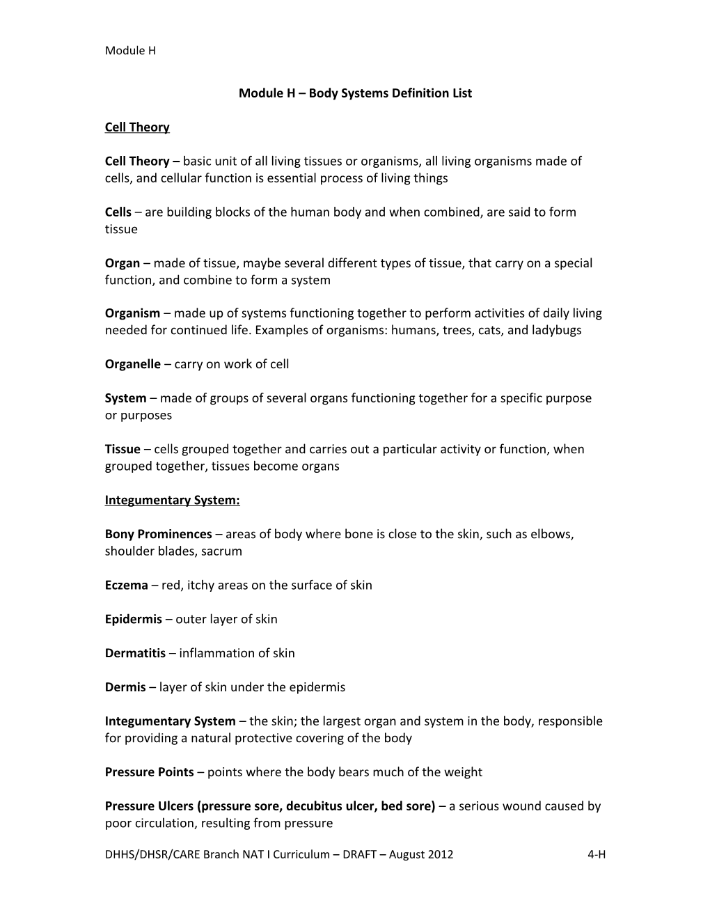 Module 1 the Nurse Aide I Definition List