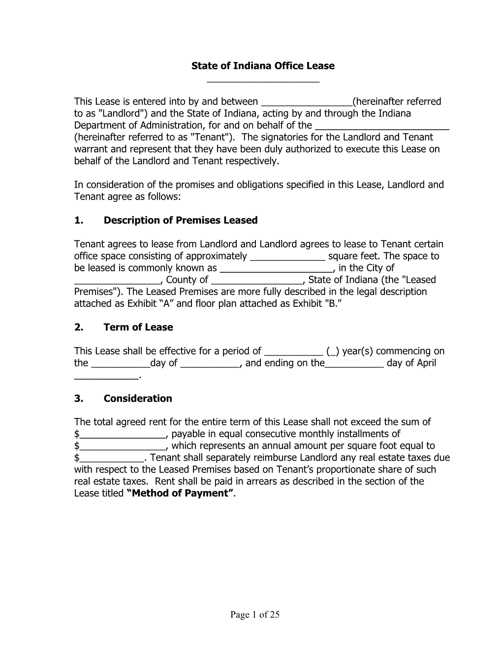 State of Indiana Office Lease