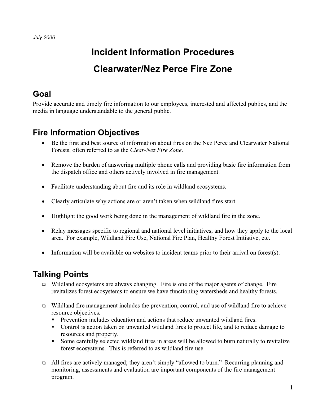 Clearwater/Nez Perce Fire Zone