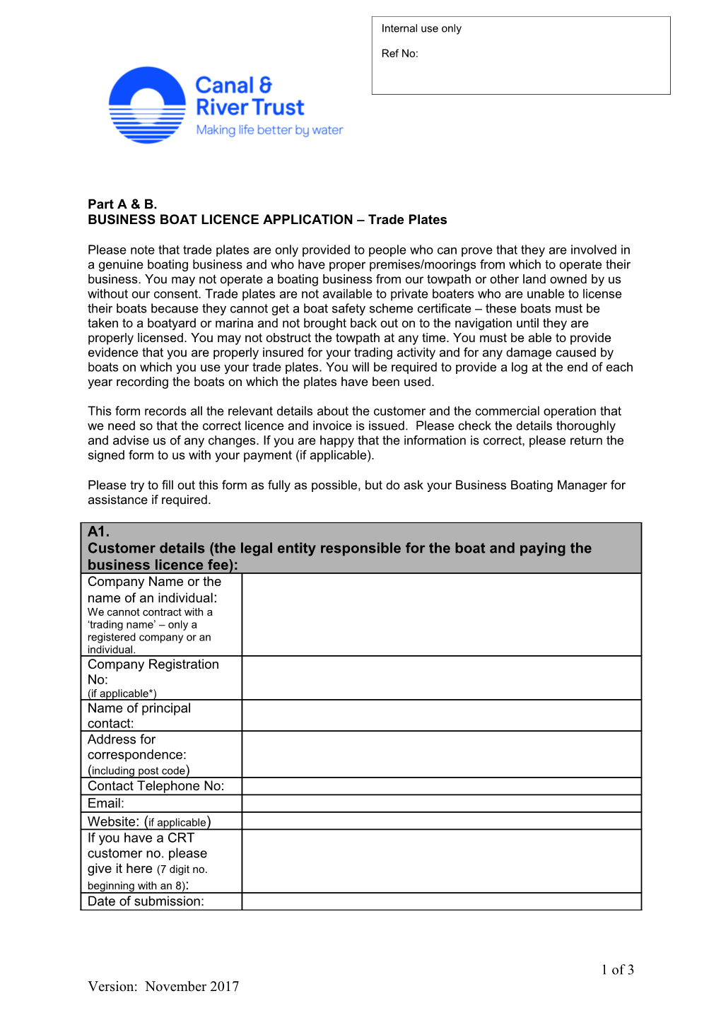 BUSINESS BOAT LICENCE APPLICATION Trade Plates