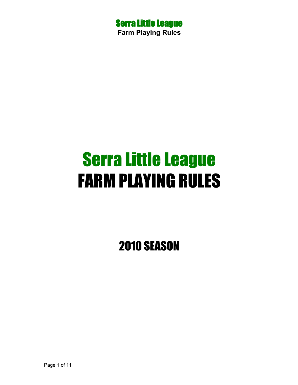 Farm Playing Rules