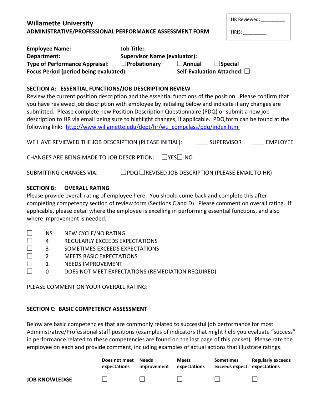 Section A: Essential Functions/Job Descriptionreview