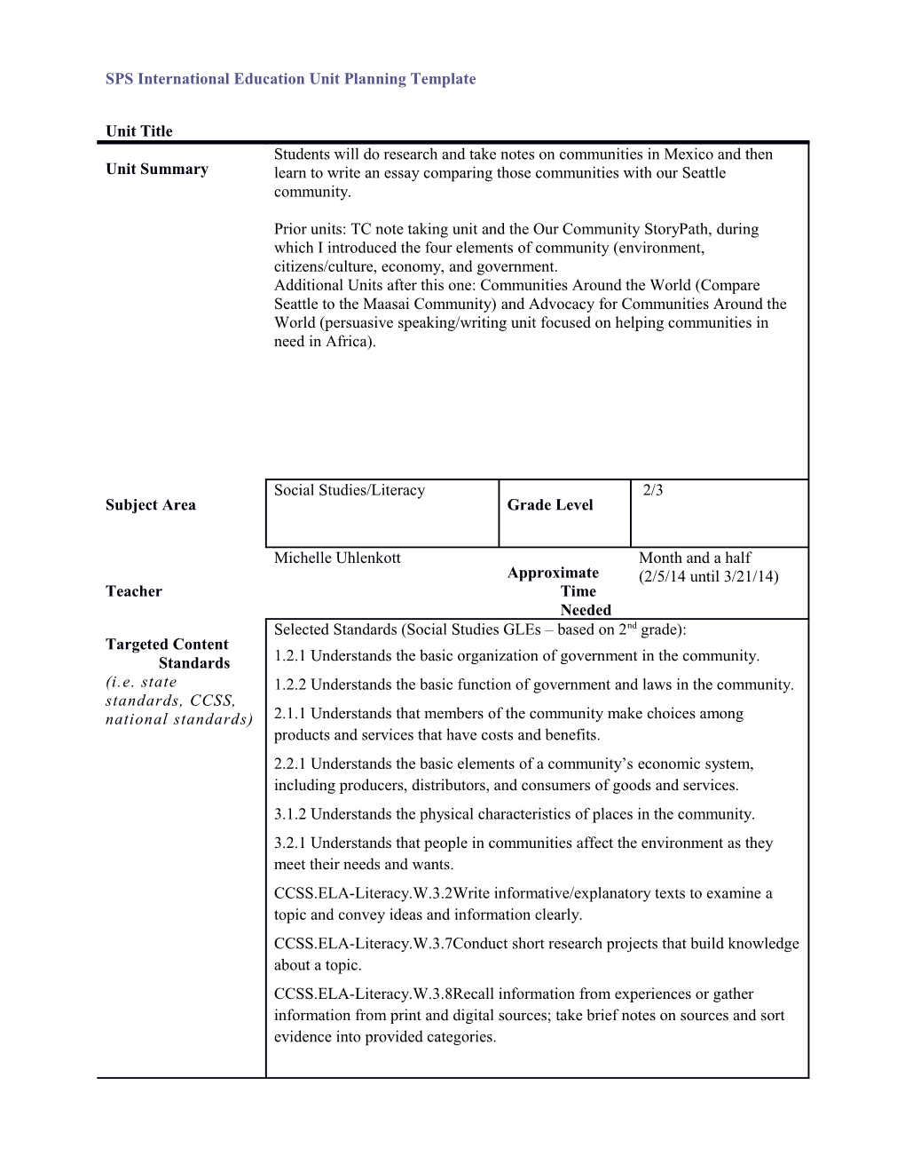 International Education Unit Plan