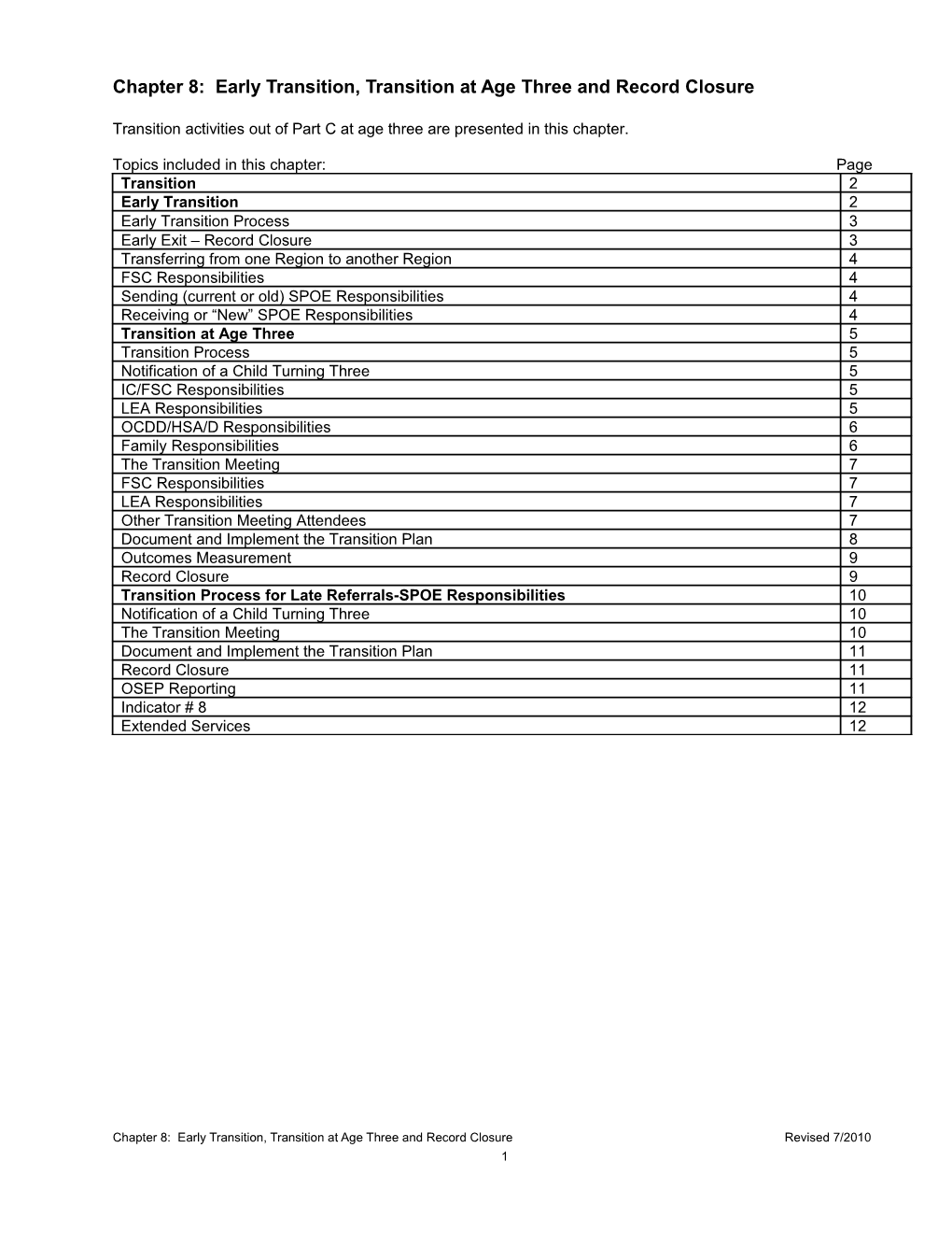 Chapter 9: Early Transition, Transition at Age Three and Record Closure