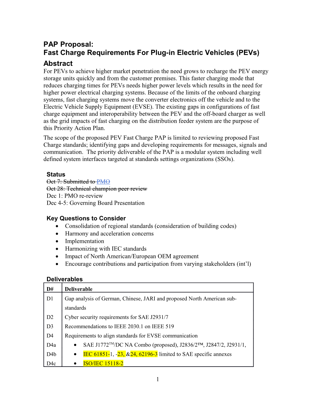 PAP Proposal: Fast Charge Requirements for Plug-In Electric Vehicles (Pevs)