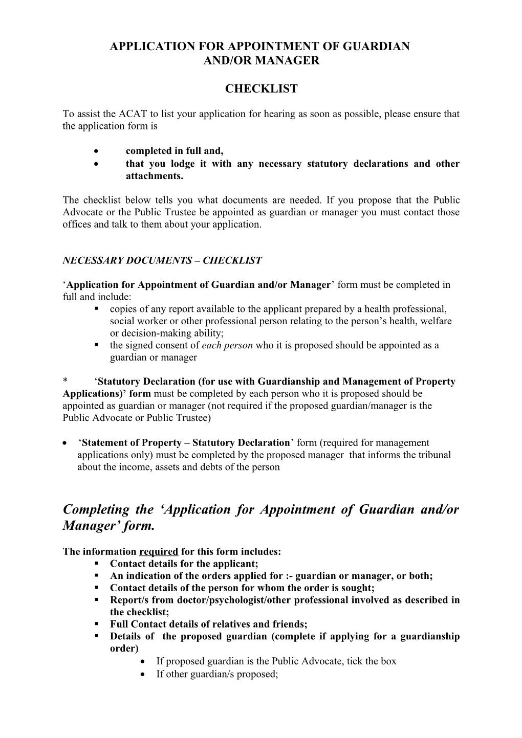 Application for Appointment of Guardian