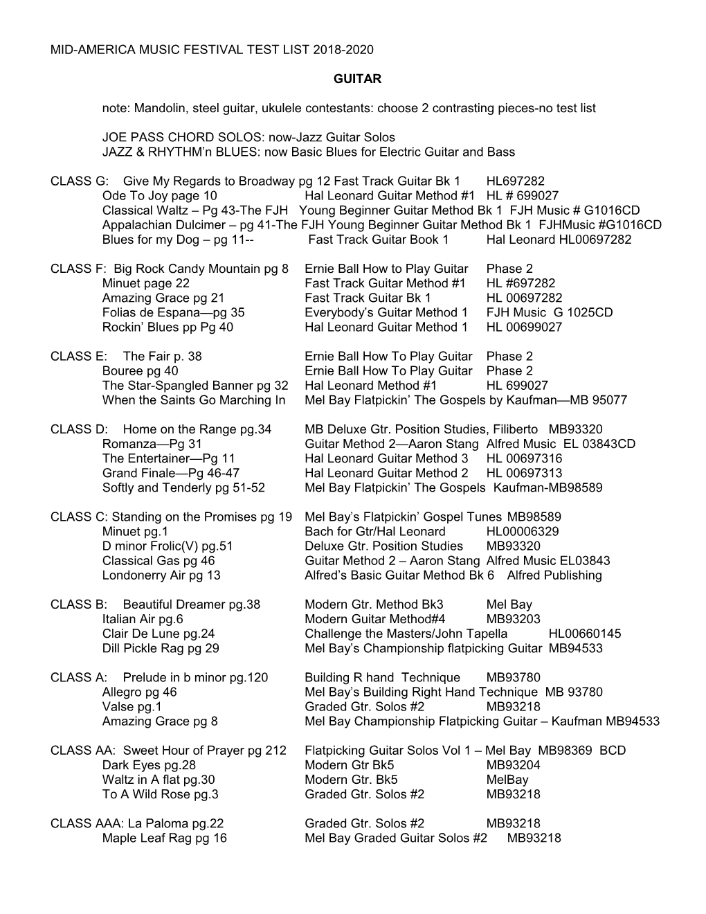 Mid-America Music Festival Test List 2006-2008