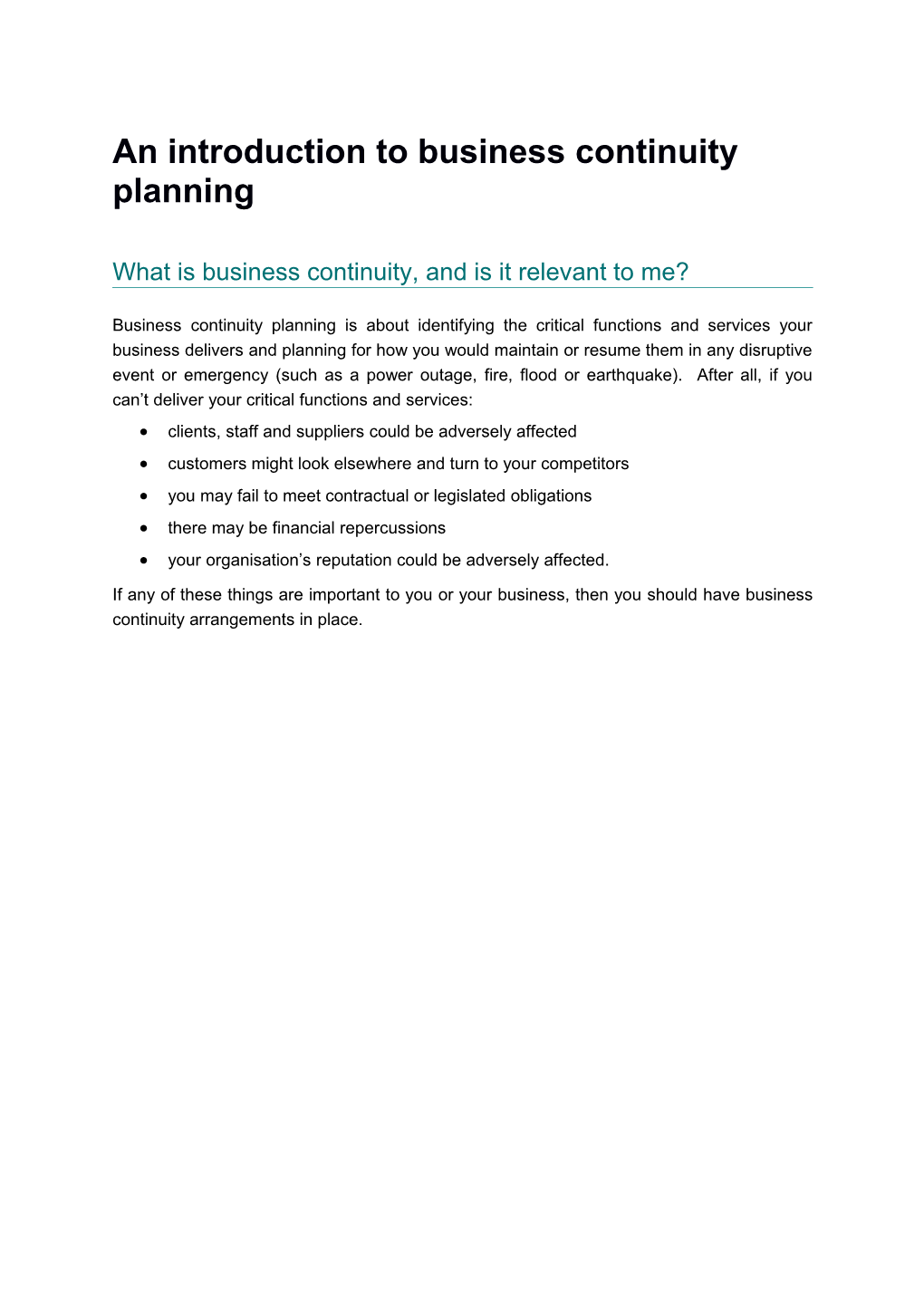 An Introduction Tobusiness Continuity Planning