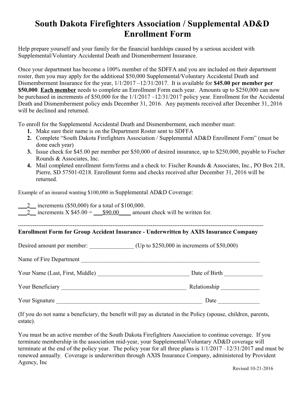 South Dakota Firefighters Association Application