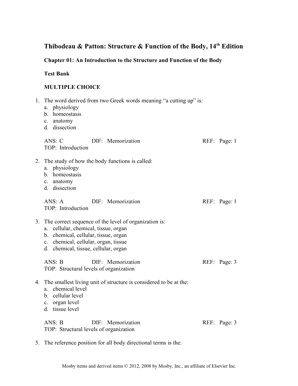 Thibodeau & Patton: Structure & Function of the Body, 14Th Edition