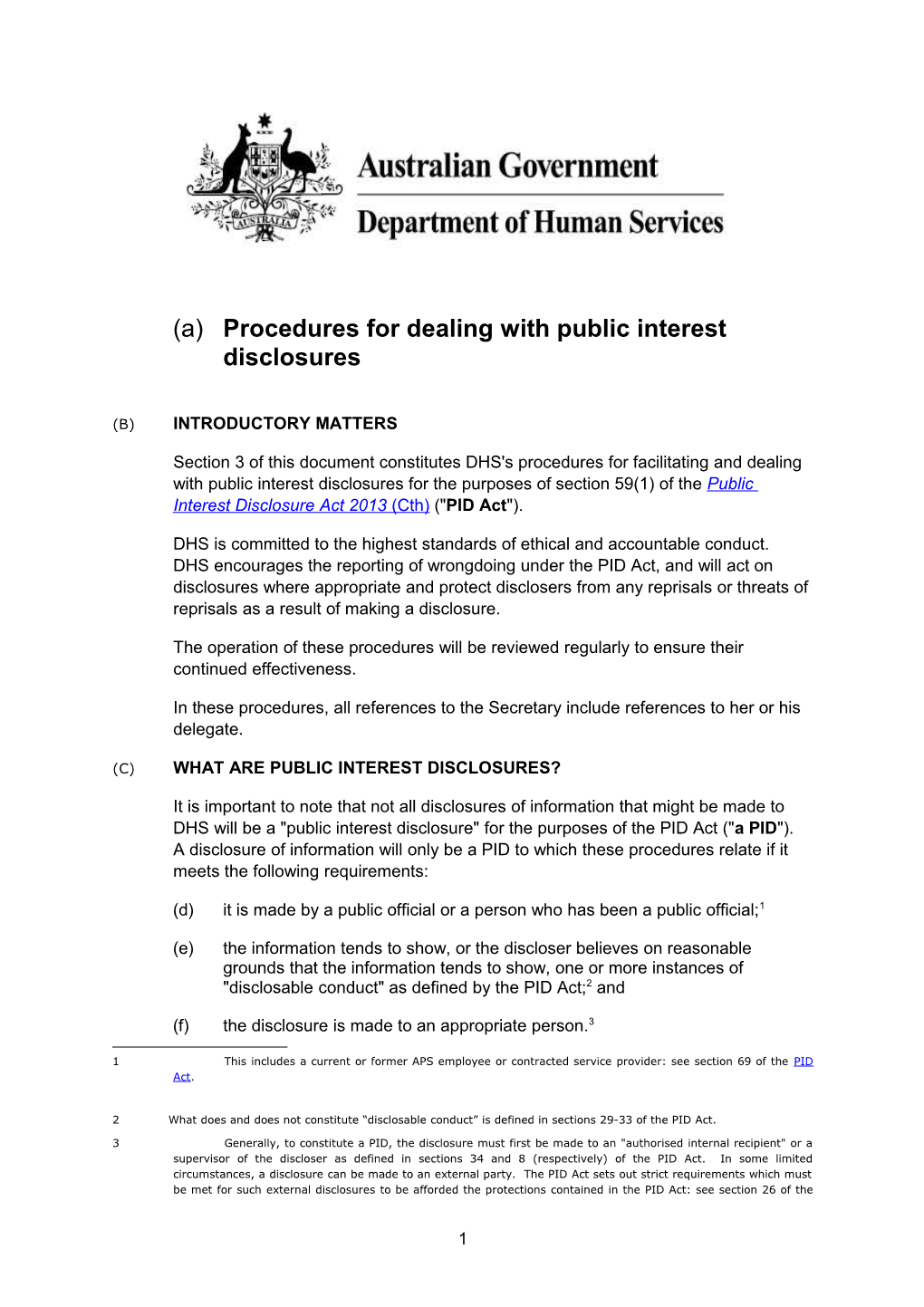 Procedures for Dealing with Public Interest Disclosures