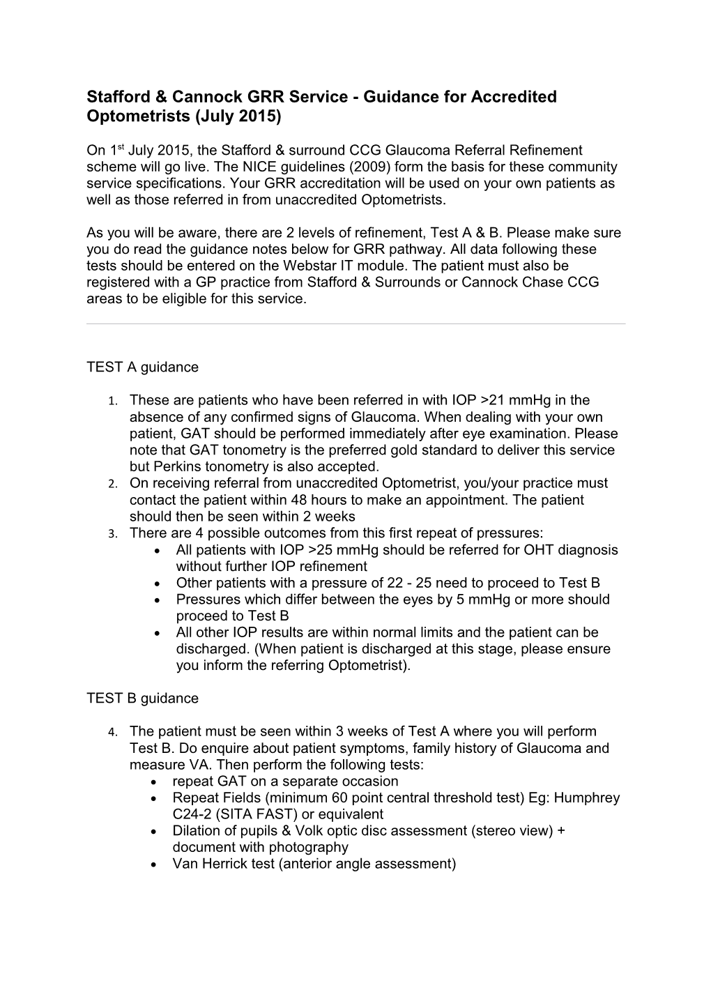 Stafford & Cannock GRR Service - Guidance for Accredited Optometrists (July 2015)