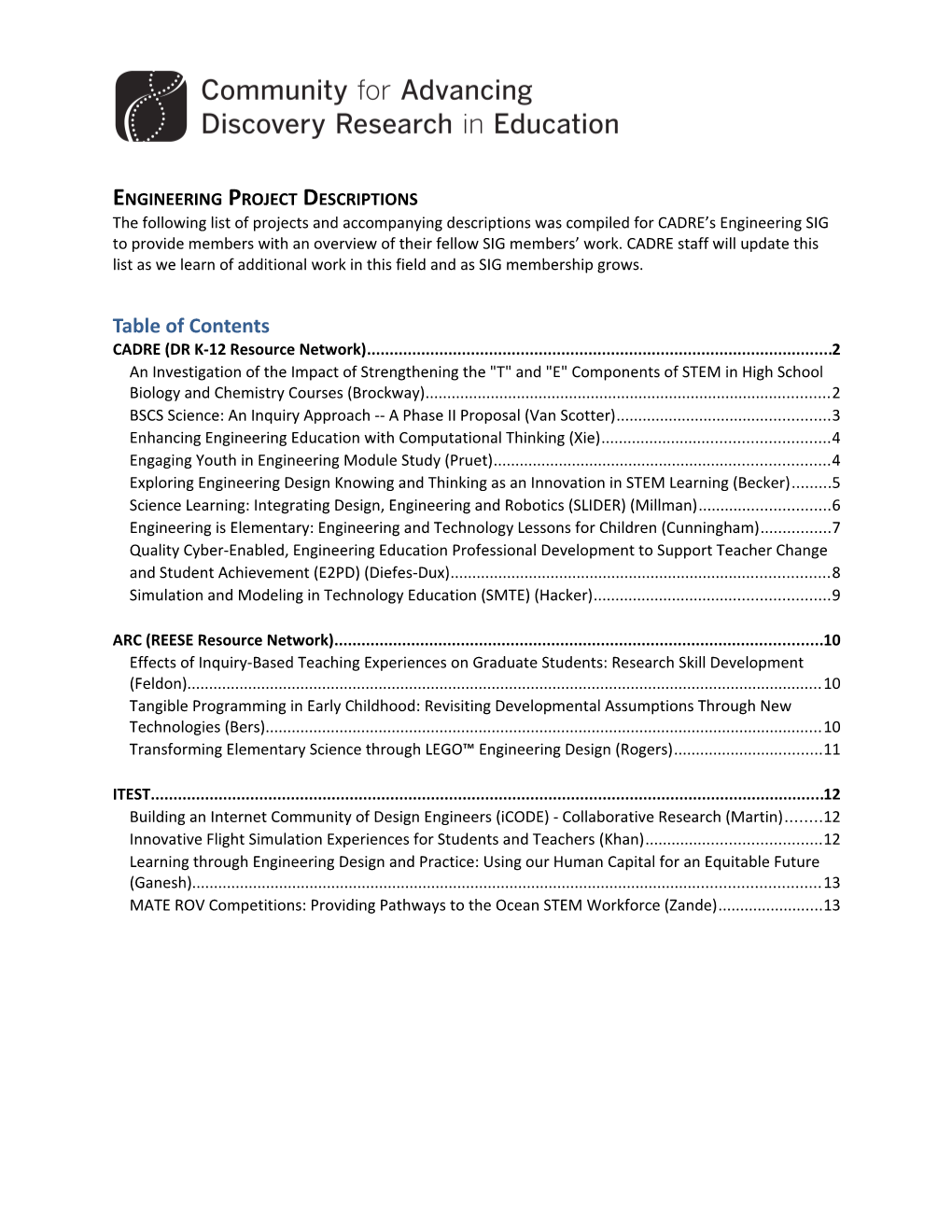 Engineering Project Descriptions