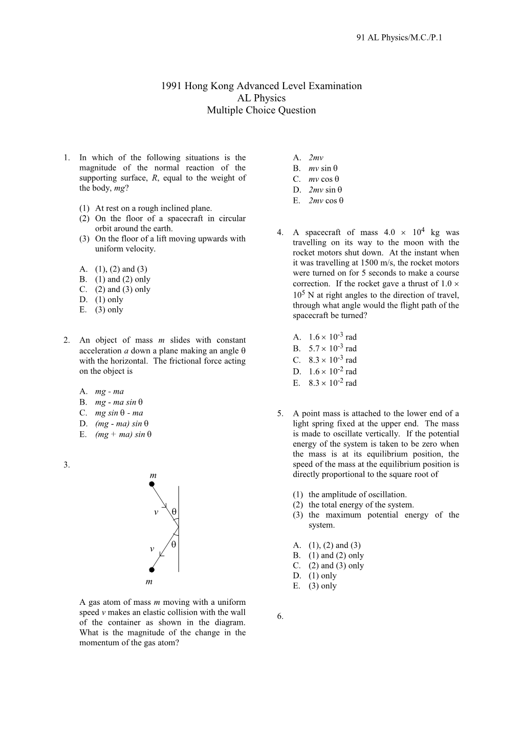 1991 Hong Kong Advanced Level Examination